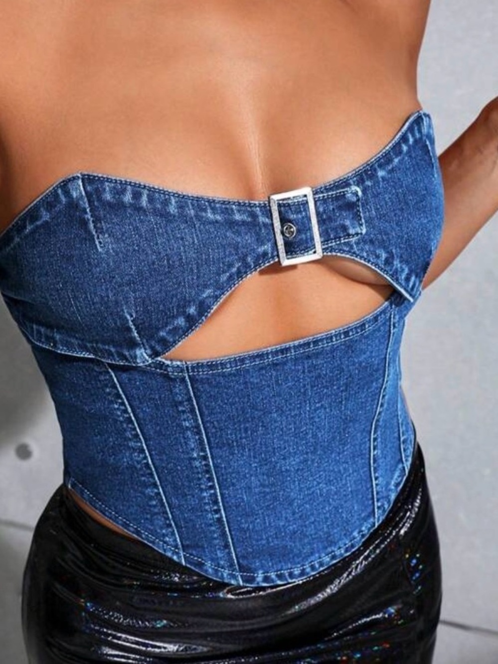SHEIN Light Blue Denim Strapless Corset Top